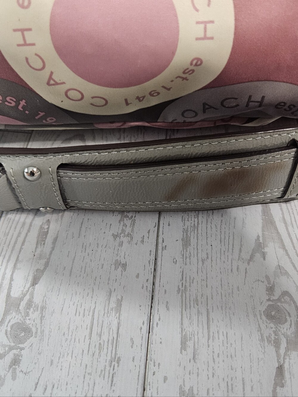 Coach Ashley Snap Satchel Handbag C1173 F5504 Large Tote Pink Gray Logo Satin - Picture 7 of 13